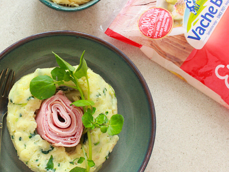 Purée au cresson, emmental & jambon